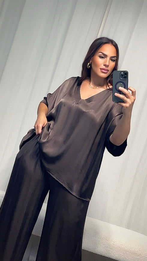 Pantalon satiné ARIANNA ceinture élastique.